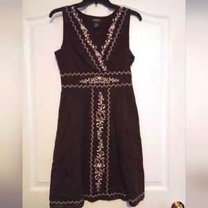 Eddie Bauer Sz 6 Dark Brown with White Embroidered Detailed Dress